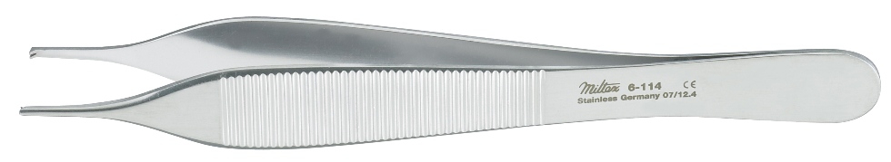 Forceps Tissue Forceps Miltex® Hudson-Ewald 4-3/4 Inch Length OR / Surgical Grade German Stainless Steel NonSterile NonLocking Thumb Handle Straight 1 X 2 Teeth by Integra York PA, Inc. (Miltex)  ID 6-114